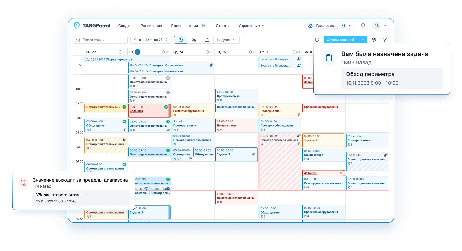 TARGPatrol Экран расписания задач